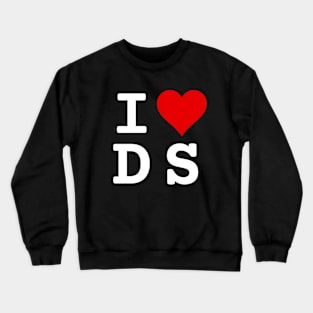 I Love DS | Stylized Abbreviation Heart Logo White Crewneck Sweatshirt